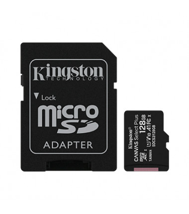 Kingston Canvas Select Plus UHS-I 128 GB, MicroSDXC, Flash memory class 10, SD Adapter
