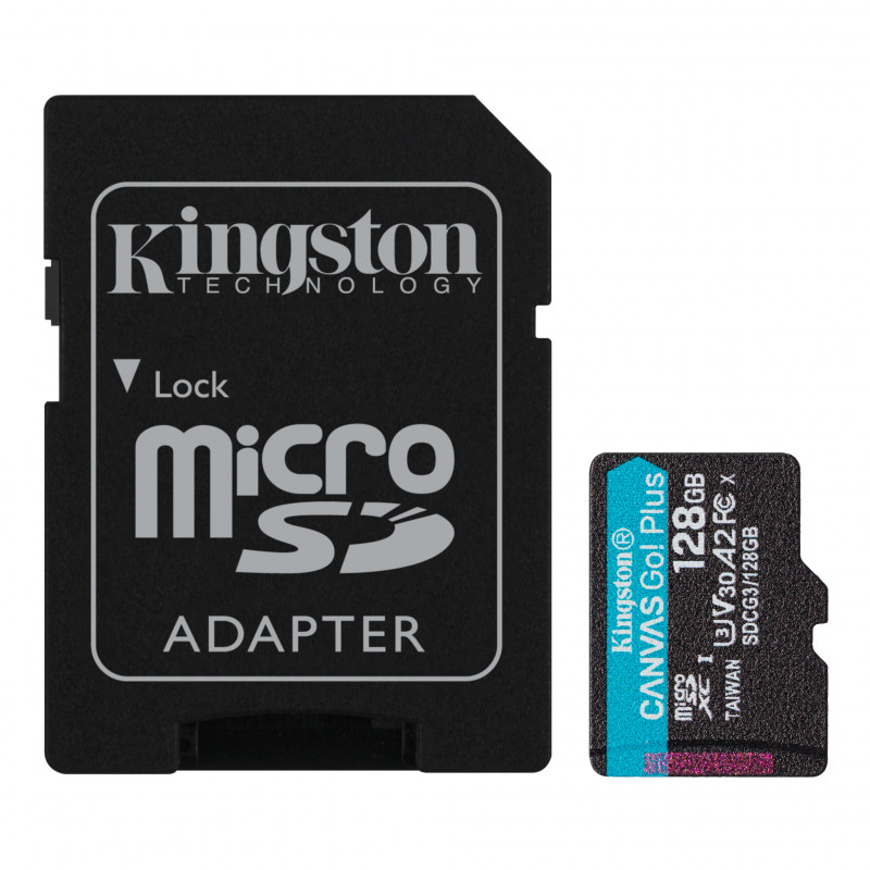 Kingston microSD Canvas Go! Plus 128 GB, MicroSD, Flash memory class 10, SD Adapter