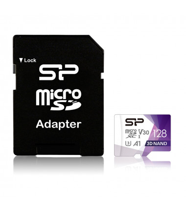 Silicon Power Superior Pro 128 GB, micro SDXC, Flash memory class 10, with Adapter, C10,UHS-I U3, A1, V30