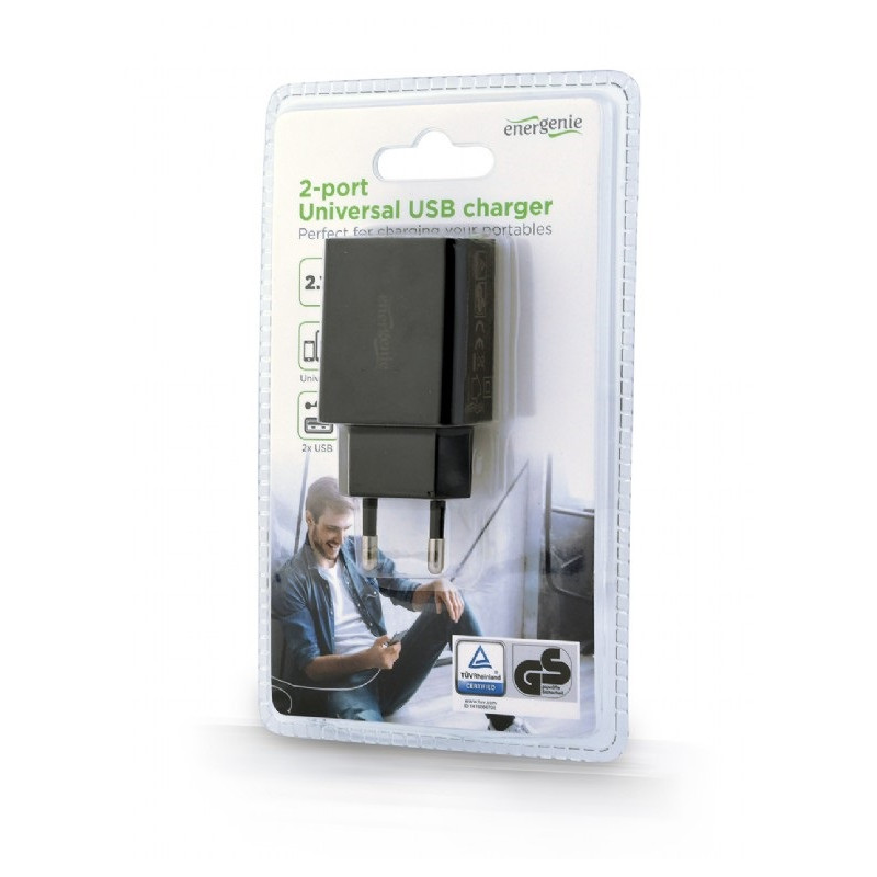 Gembird EG-U2C2A-03-BK2-port universal USB charger, 2.1 A, black