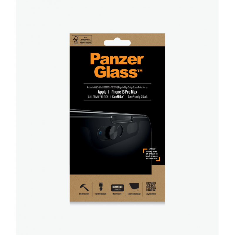 PanzerGlass CamSlider Privacy AB Apple, iPhone 13 Pro Max, Tempered glass, Black, Privacy glass, Case friendly