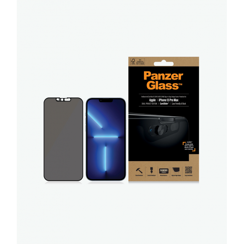 PanzerGlass CamSlider Privacy AB Apple, iPhone 13 Pro Max, Tempered glass, Black, Privacy glass, Case friendly