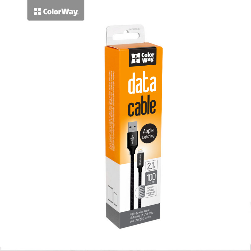 ColorWay Data Cable Apple Lightning Charging cable, Fast and safe charging, Stable data transmission, Black, 1 m