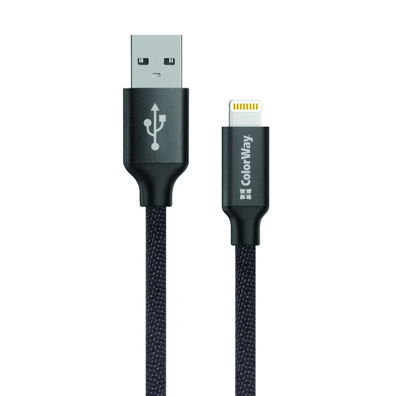 ColorWay Data Cable Apple Lightning Charging cable, Fast and safe charging, Stable data transmission, Black, 1 m