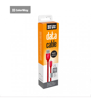 ColorWay Data Cable Apple Lightning Charging cable, Fast and safe charging, Stable data transmission, Red, 1 m