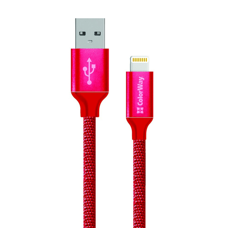 ColorWay Data Cable Apple Lightning Charging cable, Fast and safe charging, Stable data transmission, Red, 1 m