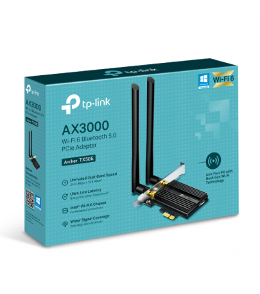 Dual Band TP-LINK Archer Wi-Fi 6 Bluetooth 5.0 PCIe Adapter TX50E 2.4GHz/5GHz, Antenna type 2xExternal, 574+2402 Mbit/s