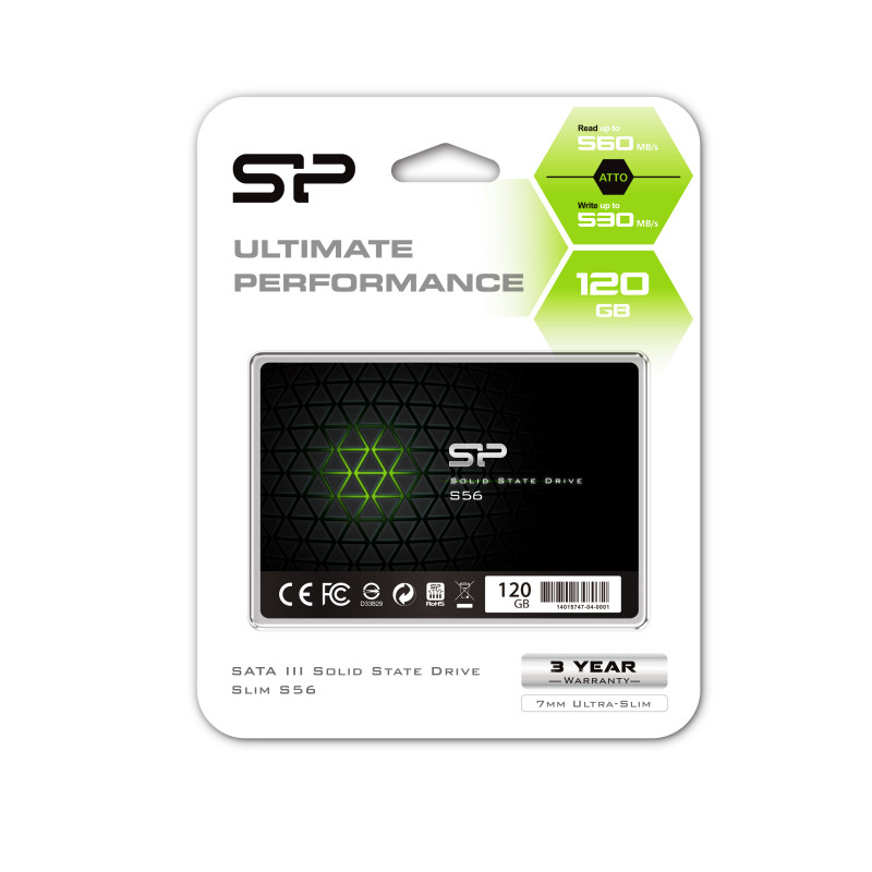 Silicon Power S56 120 GB, SSD form factor 2.5", SSD interface SATA, Write speed 530 MB/s, Read speed 560 MB/s