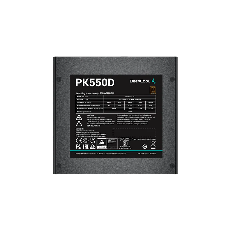 Deepcool PK550D  	ATX12V V2.4, 550 W, 80 PLUS Bronze Certified