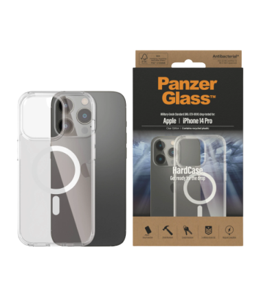 PanzerGlass HardCase MagSafe Compatible Back protection, Apple, iPhone 14 Pro, 100% Recycled Polyurethane (TPU), Transparent