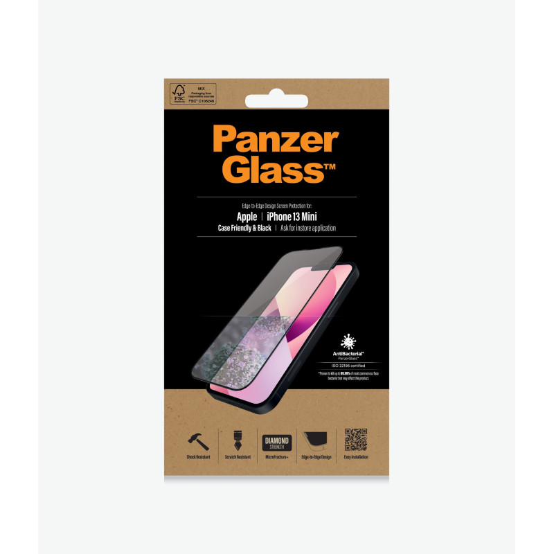PanzerGlass Clear Screen Protector, Apple, iPhone 13 Mini, Tempered glass, Black