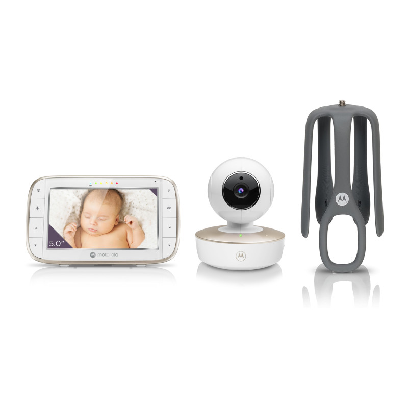 Motorola VM855 CONNECT 5.0” Portable Wi-Fi Video Baby Monitorwith Flexible Crib Mount, White/Gold