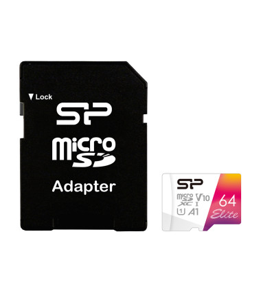 Silicon Power microSDHC UHS-I Memory Card Elite 64 GB, microSDHC/SDXC, Flash memory class 10