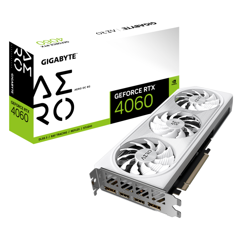 Gigabyte GV-N4060AERO OC-8GD 1.0 NVIDIA, 8 GB, GeForce RTX 4060, GDDR6, 	 PCI-E 4.0, HDMI ports quantity 2, Memory clock speed 2
