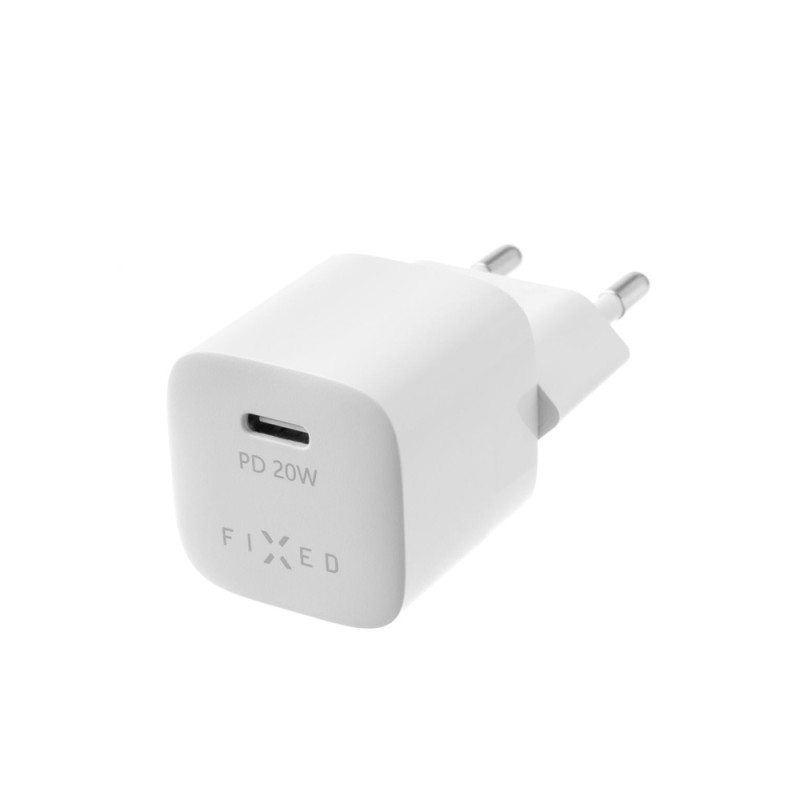 FIXED Mini USB-C Travel Charger 20W+ USB-C/Lightning Cable, White