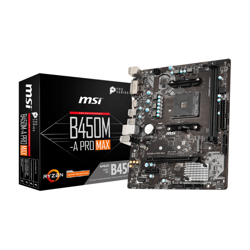 MSI B450M-A PRO MAX Processor family AMD, Processor socket AM4, DDR4 DIMM, Memory slots 2, Number of SATA connectors 4, Chipset 