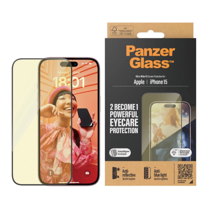 PanzerGlass Eyecare Screen Protection iPhone 2023 6.1 | Ultra-Wide Fit w. EasyAligner