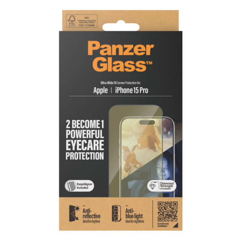 PanzerGlass Eyecare Screen Protection iPhone 2023 6.1 Pro | Ultra-Wide Fit w. EasyAligner