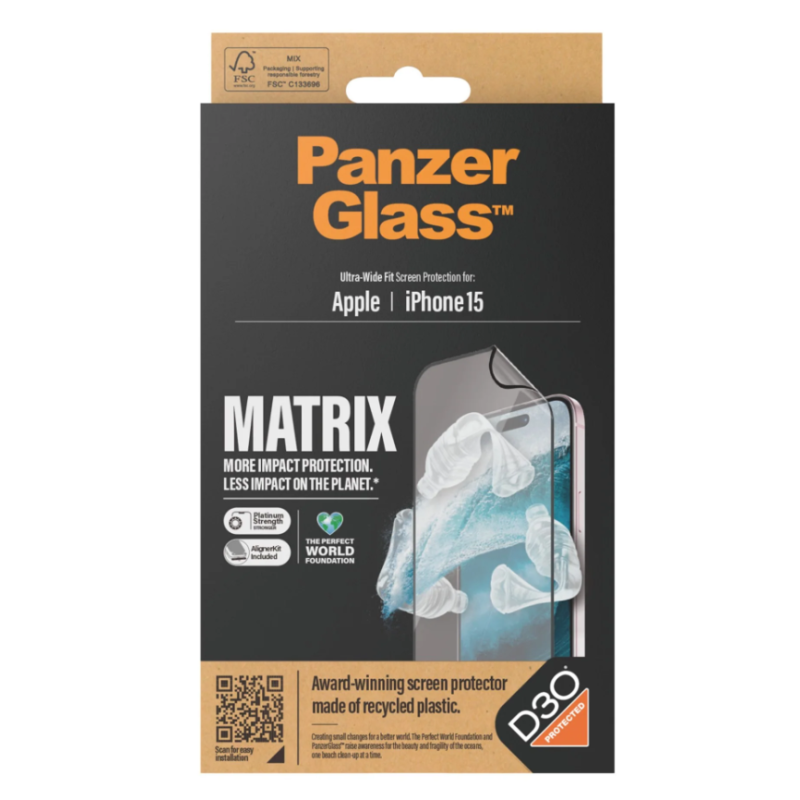 PanzerGlass MATRIX Screen Protector with D3O iPhone 2023 6.1 | Ultra-Wide Fit w. AlignerKit