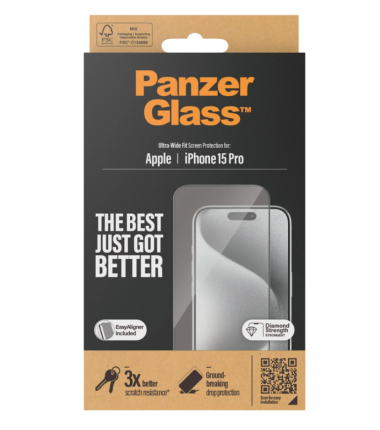 PanzerGlass Screen Protector iPhone 2023 6.1 Pro | Ultra-Wide Fit w. EasyAligner