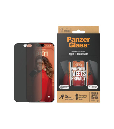 PanzerGlass Privacy Screen Protector iPhone 2023 6.1" Pro | Ultra-Wide Fit w. EasyAligner