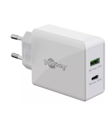 Goobay 61674 Dual USB-C PD Fast Charger (30 W), White Goobay