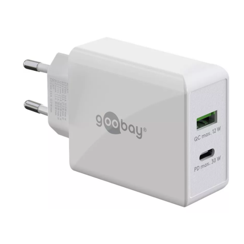 Goobay 61674 Dual USB-C PD Fast Charger (30 W), White Goobay