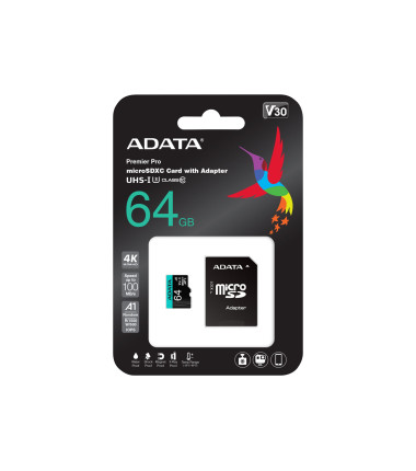 ADATA Premier Pro UHS-I U3 V30S 64 GB MicroSDXC Flash memory class 10 Adapter