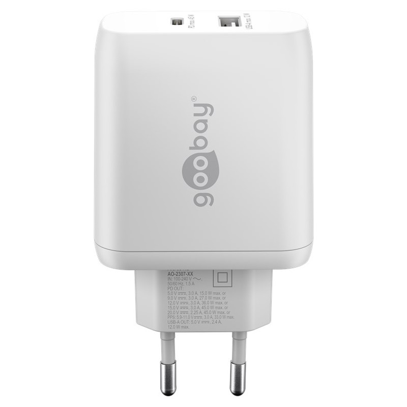 Goobay 65412 USB-C PD Dual Fast Charger (45 W), White Goobay