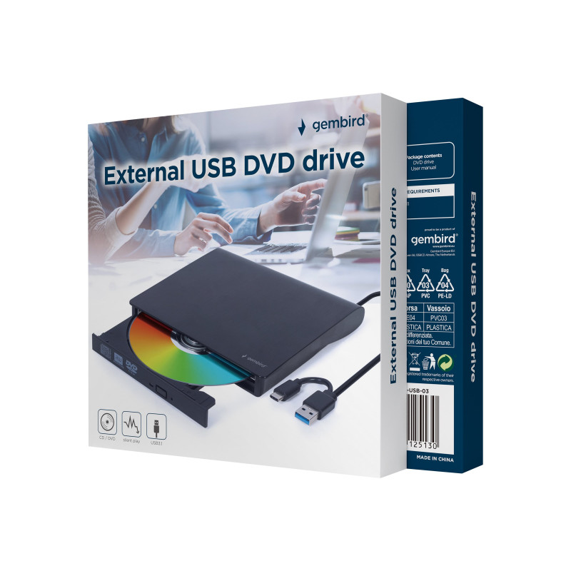 Gembird DVD-USB-03 External USB DVD drive, black Gembird