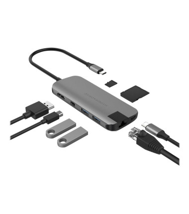 Hyper HyperDrive Universal  USB-C 8-in-1 Hub w HDMI, MiniDP & 60 W PD Power Pass-Thru - Space Grey