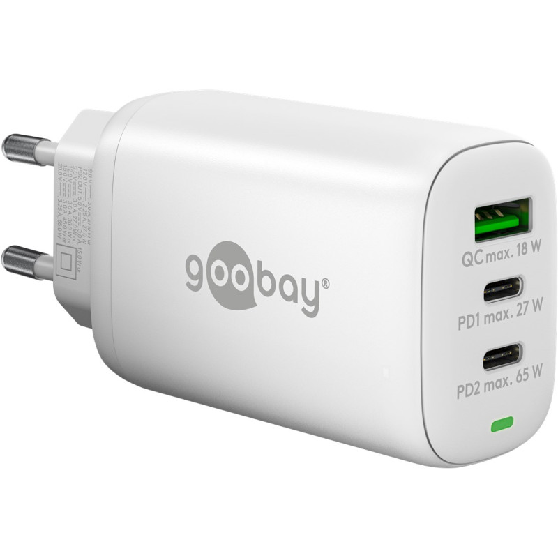 Goobay 61759 USB-C PD 3x Multiport Fast Charger (65 W), White Goobay