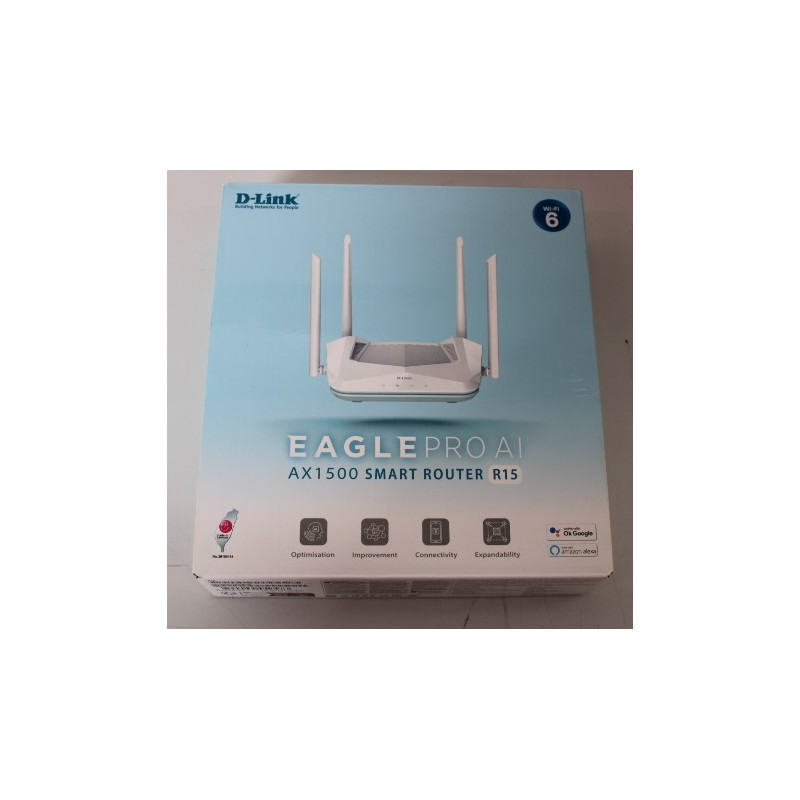 SALE OUT.  D-Link R15 AX1500 Smart Router D-Link AX1500 Smart Router R15 802.11ax 1200+300 Mbit/s 10/100/1000 Mbit/s Ethernet LA