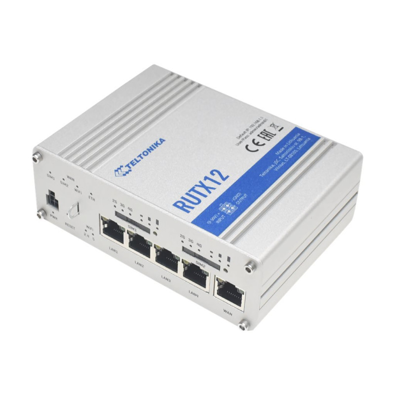 Dual LTE Cat 6 Router | RUTX12 | 802.11ac | 867 Mbit/s | 10/100/1000 Mbit/s | Ethernet LAN (RJ-45) ports 4 | Mesh Support No | M