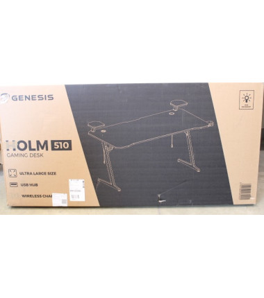 SALE OUT. Genesis Holm 510 RGB Gaming Desk, Black,  DAMAGED PACKAGING, SCRATCHED ON TOP, MISSING KEY AND COVER | DAMAGED PACKAGI