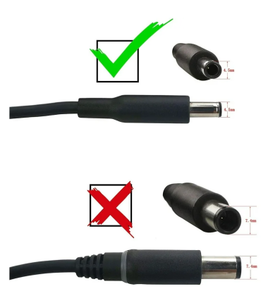 Dell 4.5x3.0 connector with centre pin – correct and incorrect types