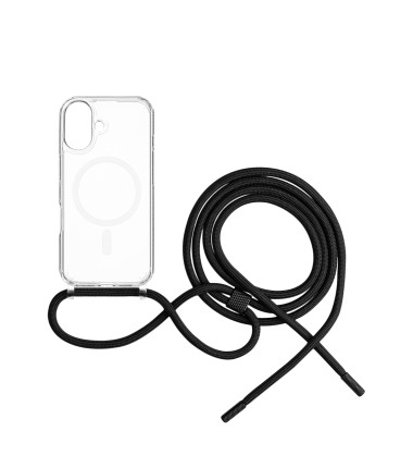 Fixed | MagPure Neck | Back Cover with Lanyard | Apple | iPhone 16 Plus | TPU | Clear, Black