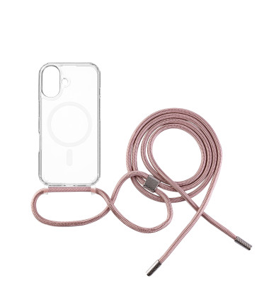 Fixed | MagPure Neck | Back Cover with Lanyard | Apple | iPhone 16 Plus | TPU | Clear, Pink