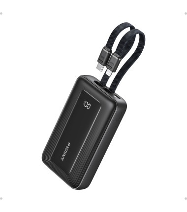 Anker | Power Bank | A1680G11 | 10000 mAh | USB-C 30W, Lightning 27W | Built-In USB-C and Lightning Cables | Black