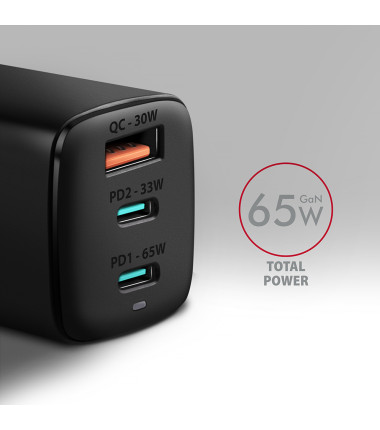 AXAGON GaN wallcharger 3x port (USB-A + 2x USB-C), 65W | ACU-DPQ65