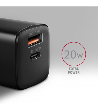 AXAGON Wallcharger 2x port (USB-A + USB-C), 20W | ACU-PQ20