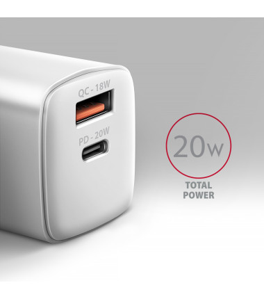 AXAGON Wallcharger 2x port (USB-A + USB-C), 20W | ACU-PQ20W