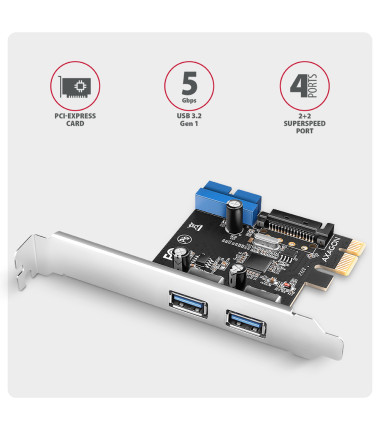 AXAGON PCI-Express card with a pair of internal and a pair of external USB 5Gbps ports | PCEU-232RS