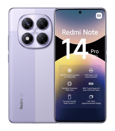 Xiaomi Redmi | Note 14 Pro | Lavender Purple | 6.67 " | AMOLED | 1220 x 2712 pixels | Mediatek | Internal RAM 8 GB | 256 GB | Du