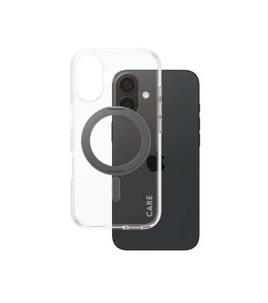 CARE by PanzerGlass Feature Case Transparent w. Black Kickstand & MagSafe iPhone 16 | CARE