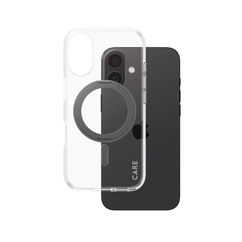 CARE by PanzerGlass Feature Case Transparent w. Black Kickstand & MagSafe iPhone 16 | CARE