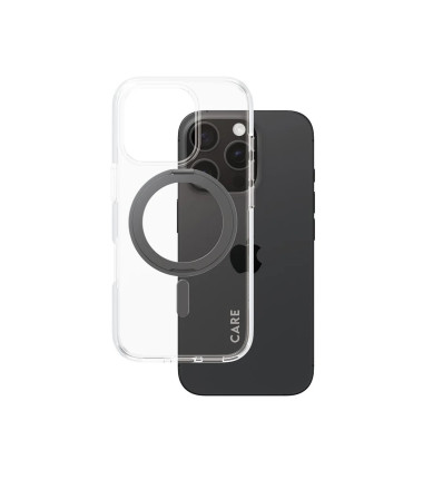 CARE by PanzerGlass Feature Case Transparent w. Black Kickstand & MagSafe iPhone 16 Pro | CARE