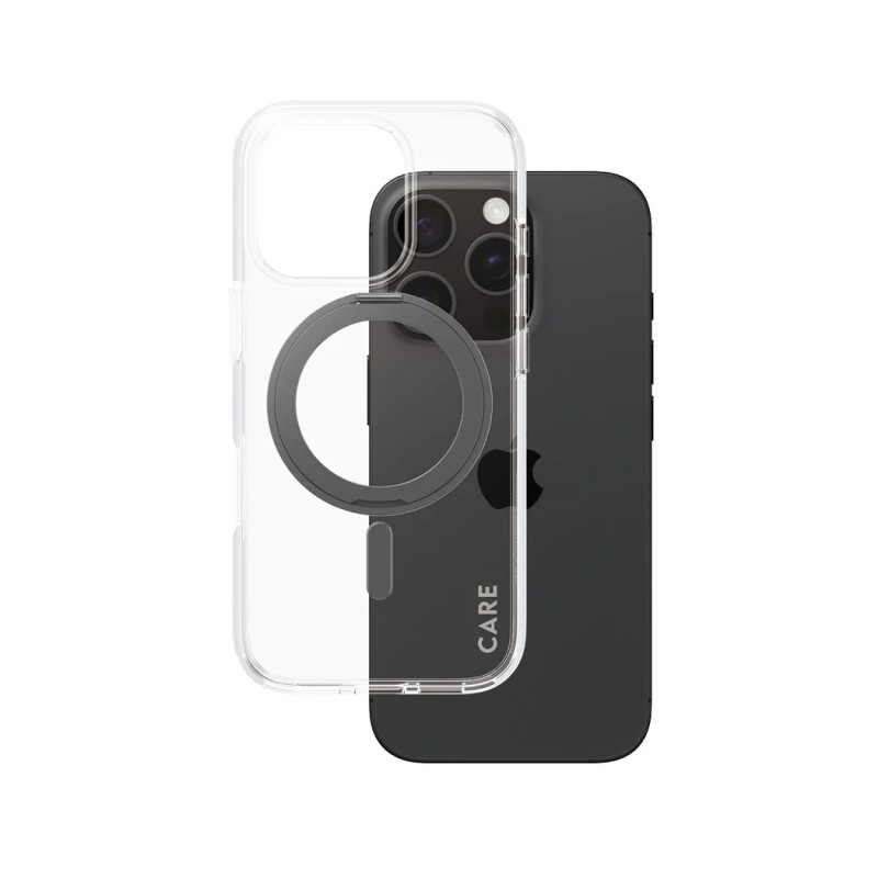 CARE by PanzerGlass Feature Case Transparent w. Black Kickstand & MagSafe iPhone 16 Pro | CARE