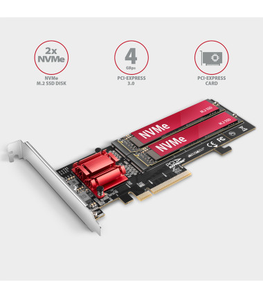 AXAGON PCIe 2x NVMe M.2 Controller | PCEM2-ND