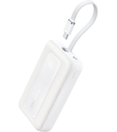 Anker Power Bank, Built-In USB-C Cable, 30W | A1688H21 | 10000 mAh | White